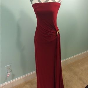 Red floor length dress by Jessica McClintock