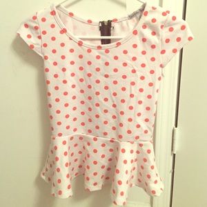 White shirt with orange polka dot Peplum shirt