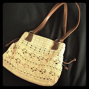 Cream & Brown Crocheted Purse