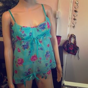 💋VICTORIA'S SECRET Floral Teddy& corset w garters