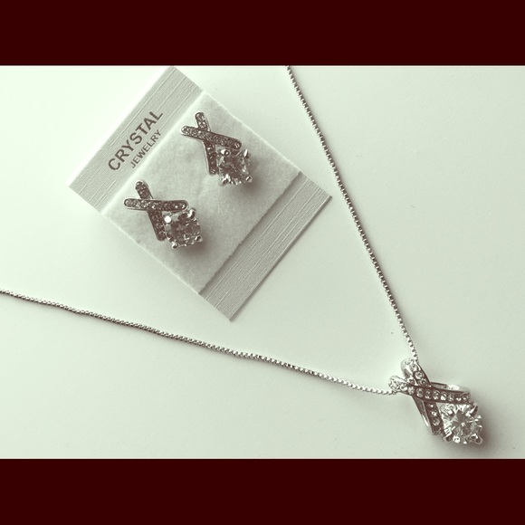 Zircon stud Earrings and Necklace