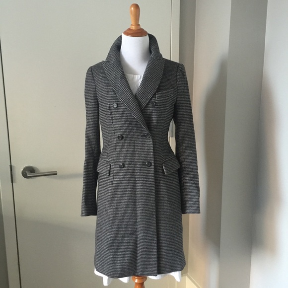 Zara Houndstooth Menswear Wool Coat in Gray