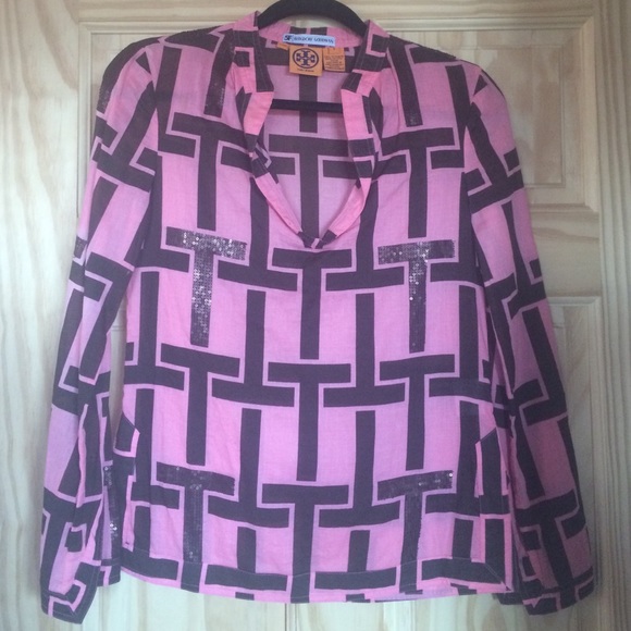Pink and brown Tory Burch blouse