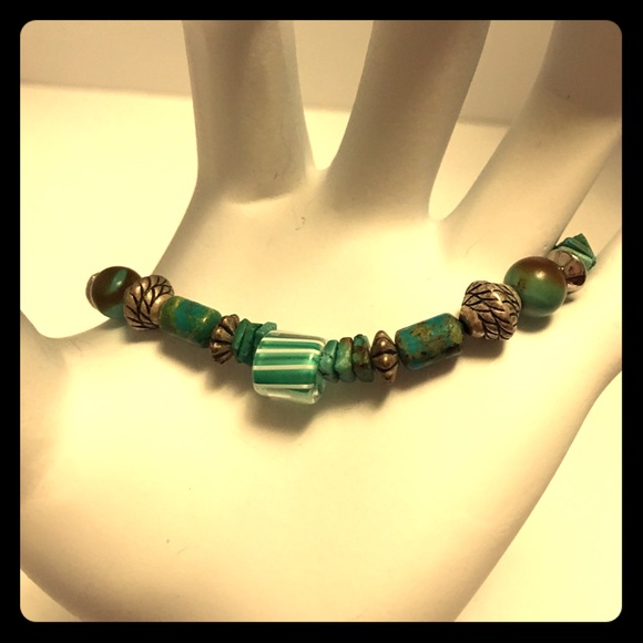 Turquoise and Silver Boho Beaded Bracelet