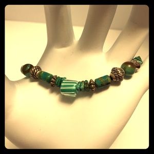 Turquoise and Silver Boho Beaded Bracelet