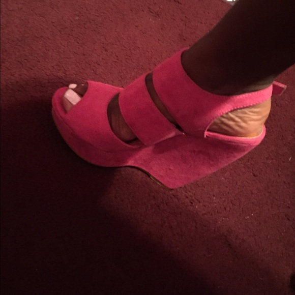 Shoes - Pink wedge heels with ankle strap, great condition
