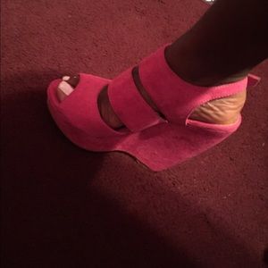 Pink wedge heels with ankle strap, great condition