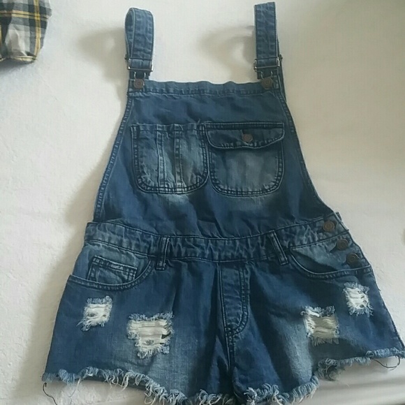 Denim overall shorts