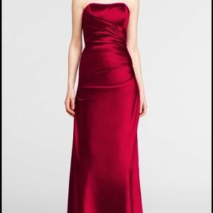 David's Bridal satin ruched apple long dress
