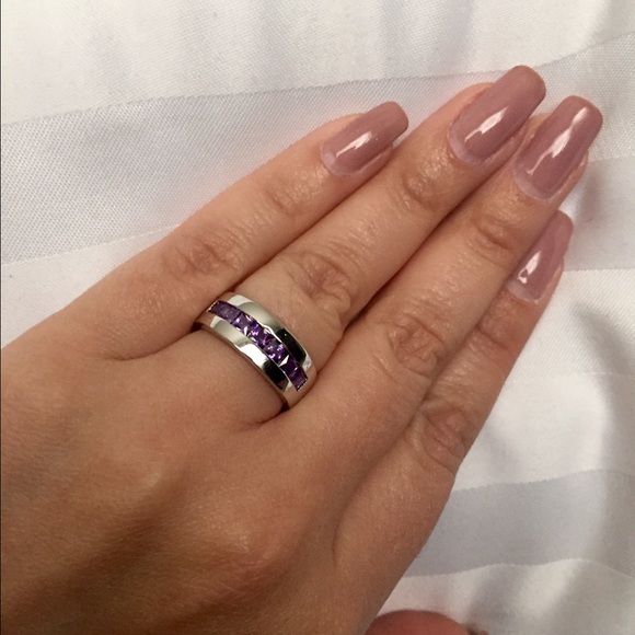 AAA violet CZ 925 silver band ring