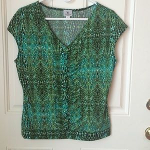 Worthington green stretch blouse top large L