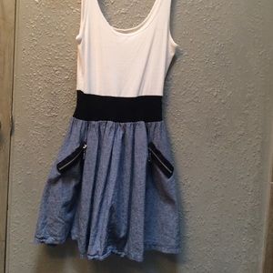 White and light blue casual short dress