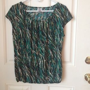 Worthington stretch green blue blouse medium m top