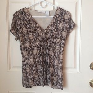 Worthington brown v neck blouse top medium M