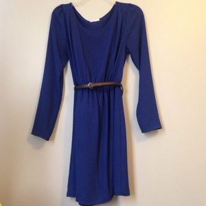 Blue Long Sleeve Chiffon Dress