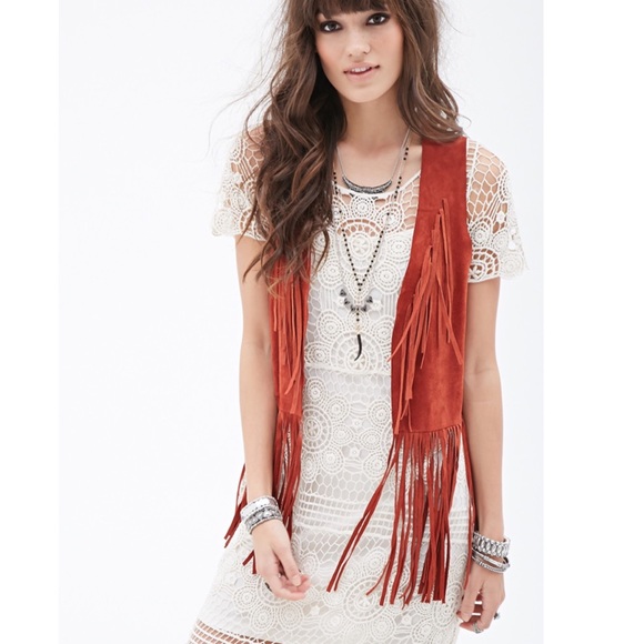 100% Suede Burnt Red Fringe Vest SZ S