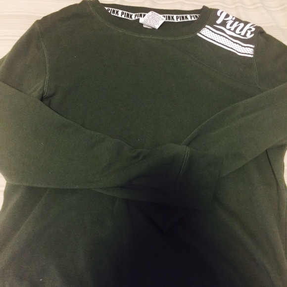 PINK Forest Green Crew Neck Sweater