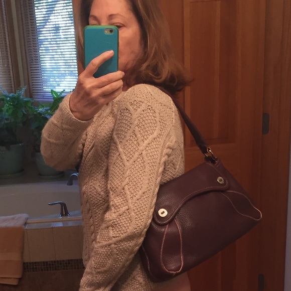 HP🌺 COLE HAAN Dark Plum w/ Pink Trim Leather Bag - Picture 4 of 5