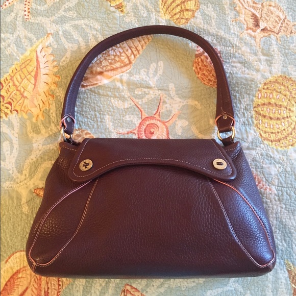 HP🌺 COLE HAAN Dark Plum w/ Pink Trim Leather Bag - Picture 5 of 5