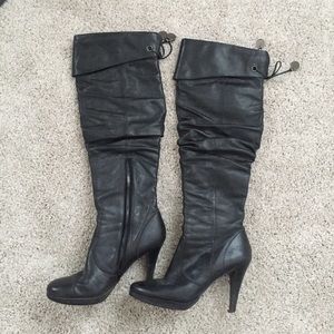 7.5 black leather knee high boot