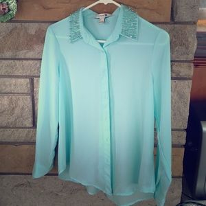 Beautiful Beaded Tiffany Blue Shirt