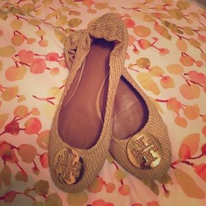 Tory Burch Tan and Gold flats