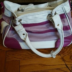 Purple and white handbag