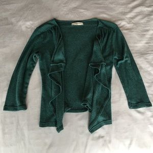 Green fitted open cardigan