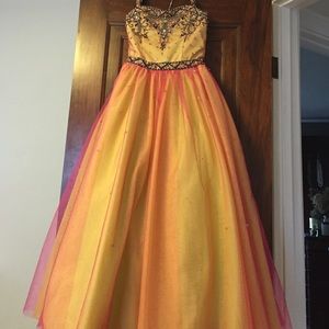 Yellow and pink beaded prom dress