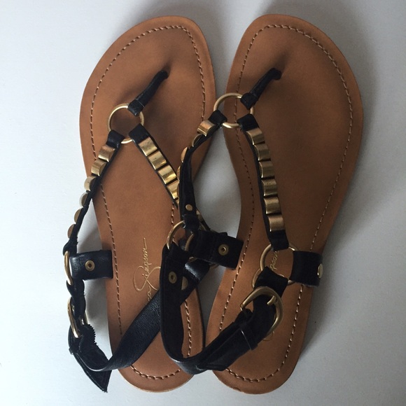 Jessica Simpson black and gold sandals