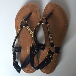 Jessica Simpson black and gold sandals
