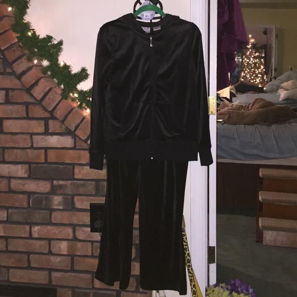 Black hooded velour sweatsuit