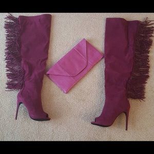 Plum open toe fringe thigh high boots!!!!