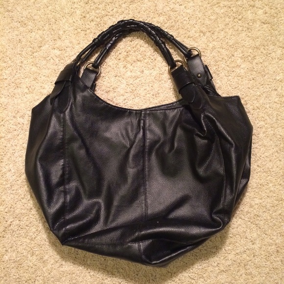 Oversized faux leather black shoulder bag
