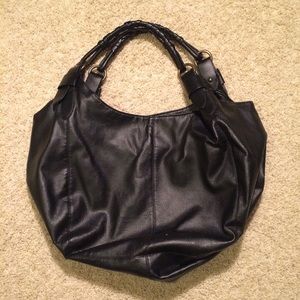Oversized faux leather black shoulder bag