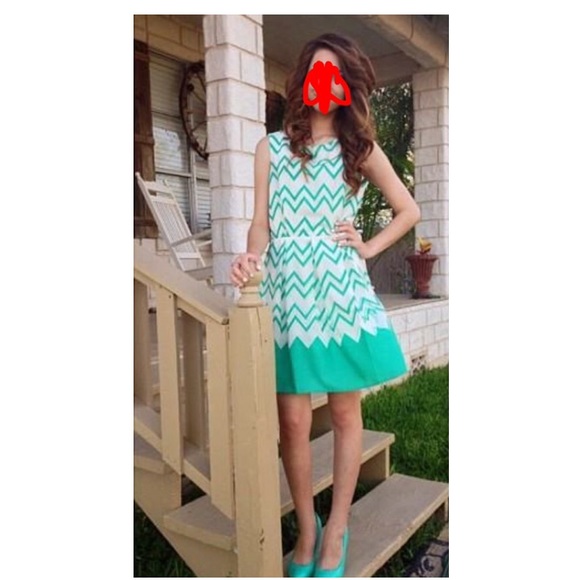 Green and white chevron patterned dress