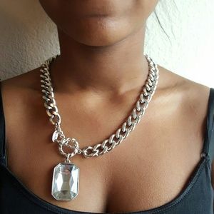 FAUX DIAMIND SILVER CHAIN LINK NECKLACE