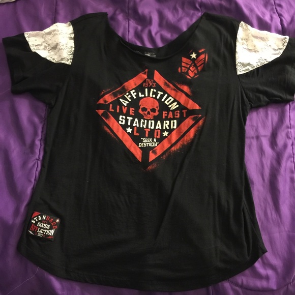 Affliction Tee with Lace Cutouts