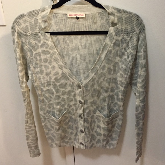 Rebecca Taylor Gray Leopard Thermal Cardigan XS