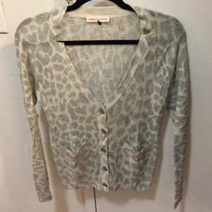 Rebecca Taylor Gray Leopard Thermal Cardigan XS