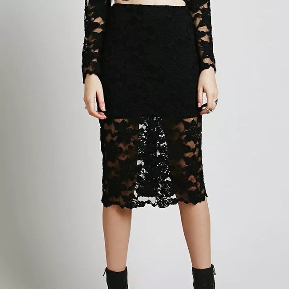 FREE PEOPLE BLACK LACE PENCIL SKIRT NWT - Picture 4 of 4