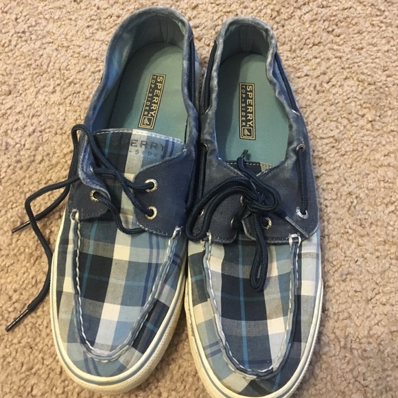 Blue/White plaid top-sider Sperry shoes