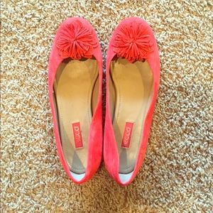 Red suede leather flats with toe details