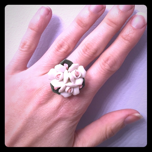 White Flower Statement Ring