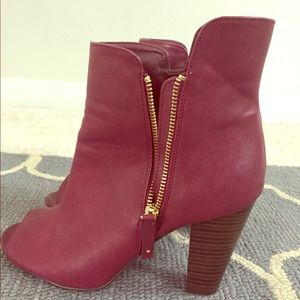 Burgundy color, Open toe ankle high boots