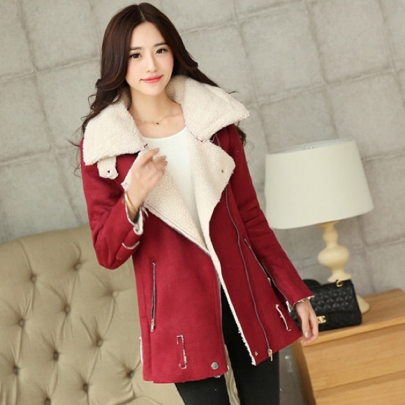 Burgundy Oversized shearling Moro jacket