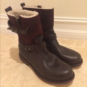 Rag & Bone Dark Red Fur Lined Suede Boots