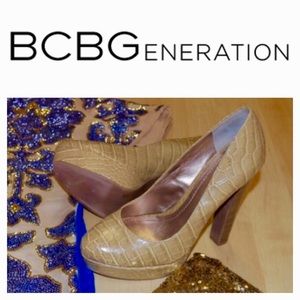 BCBGeneration Nude Crocodile Platform Pumps