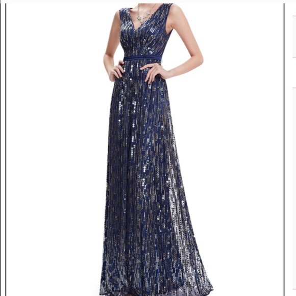 New glittering v neck evening black in navy