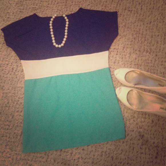 Forever 21 Tops - Navy, turquoise and cream color block top